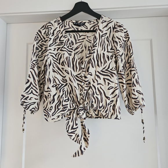 Kivari Tops - Kivari Linen Rayon Beige and Black Zebra Print Women's Top